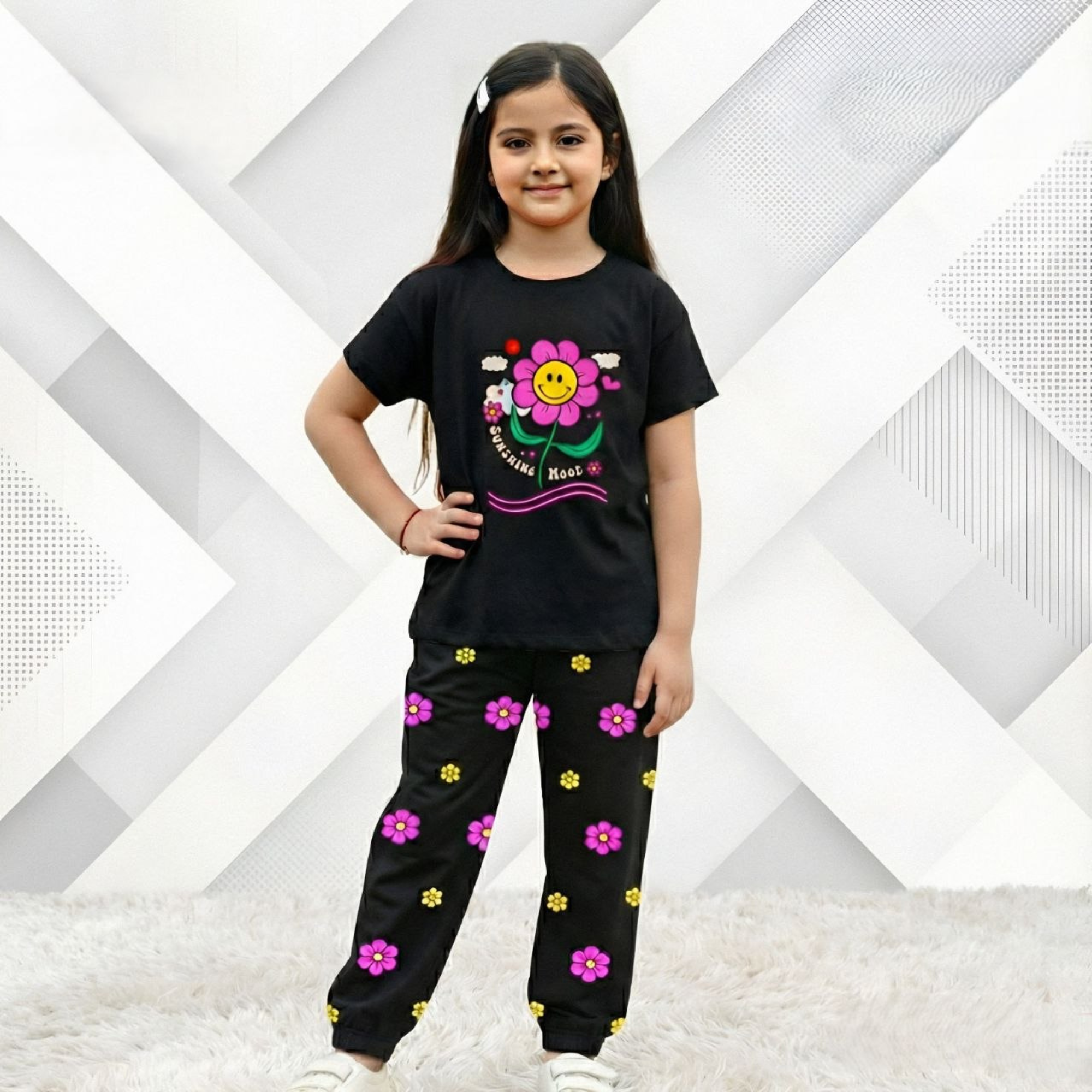 (3Y–12Y ) Code-21 Girls Soft Printed Top & Pants Set