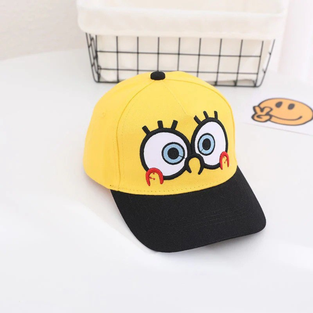 (5 to 18 Years) Yellow & Black Cartoon Eyes Kids Cap – Fun Expression Design