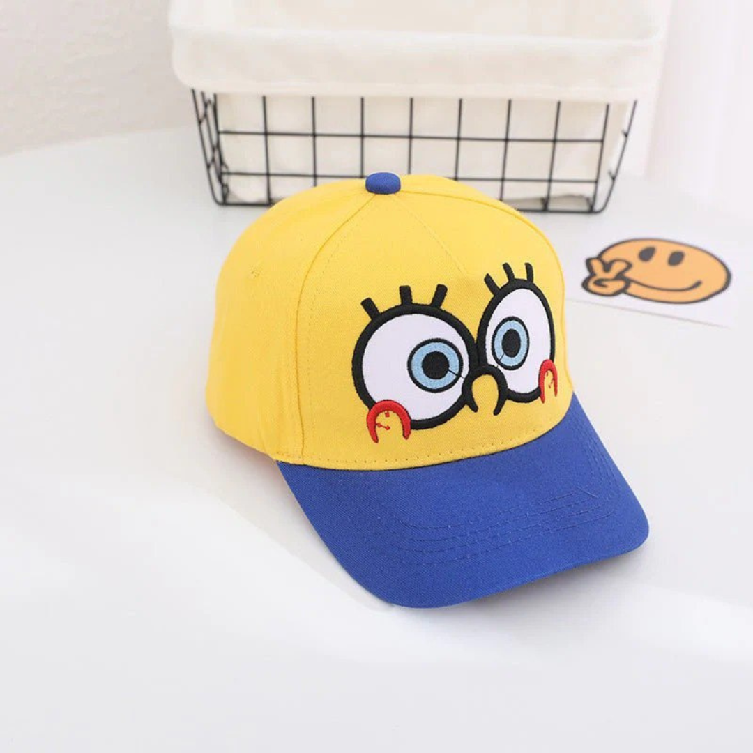 (5 to 18 Years) Yellow & Blue Cartoon Eyes Kids Cap – Playful Expression Design