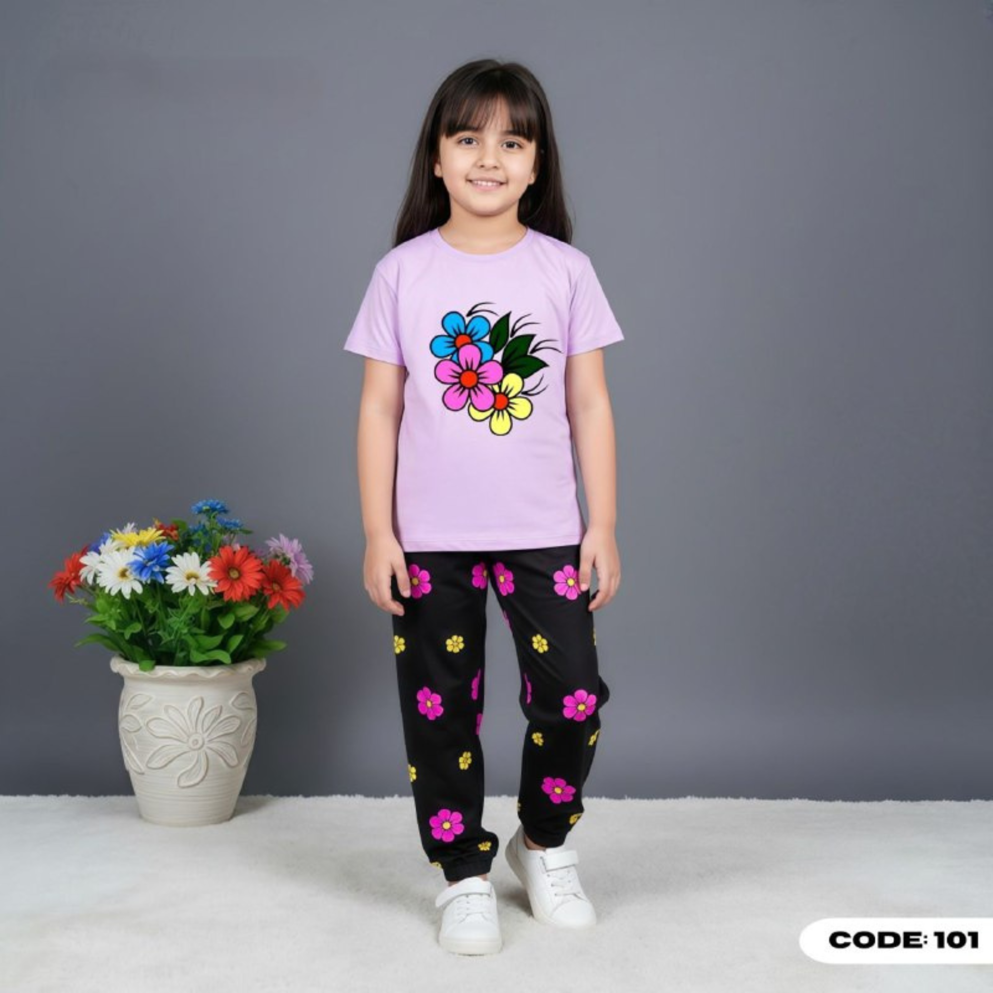 (3Y–12Y ) Code-101 Girls Soft Printed Top & Pants Set