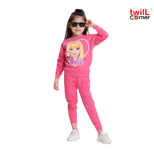 Girl Barbie Floral Printed Crew Neck Tracksuit