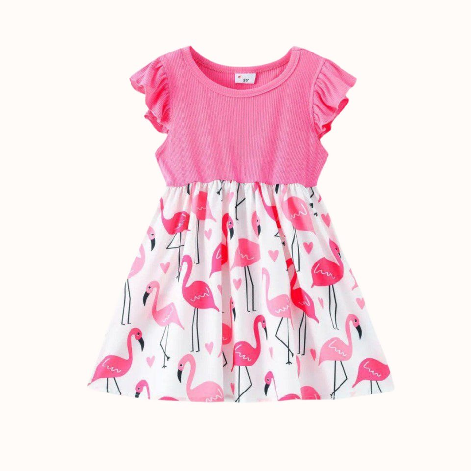Flamingo Pink Ruffle Girls Dress