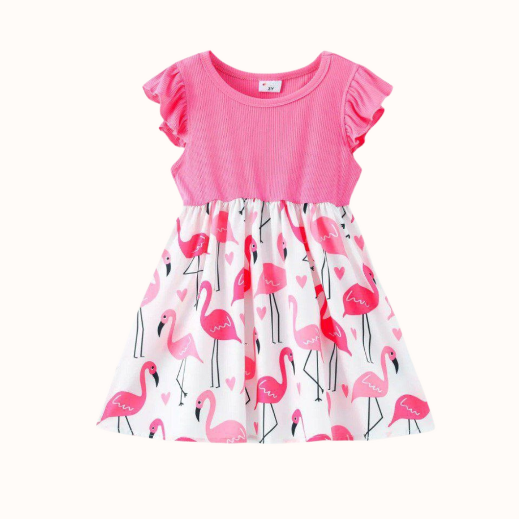Flamingo Pink Ruffle Girls Dress