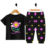 (3–12 Years) Code,21 Sunshine Mood Black Floral Kids Outfit – Cheerful Tee & Matching Pants