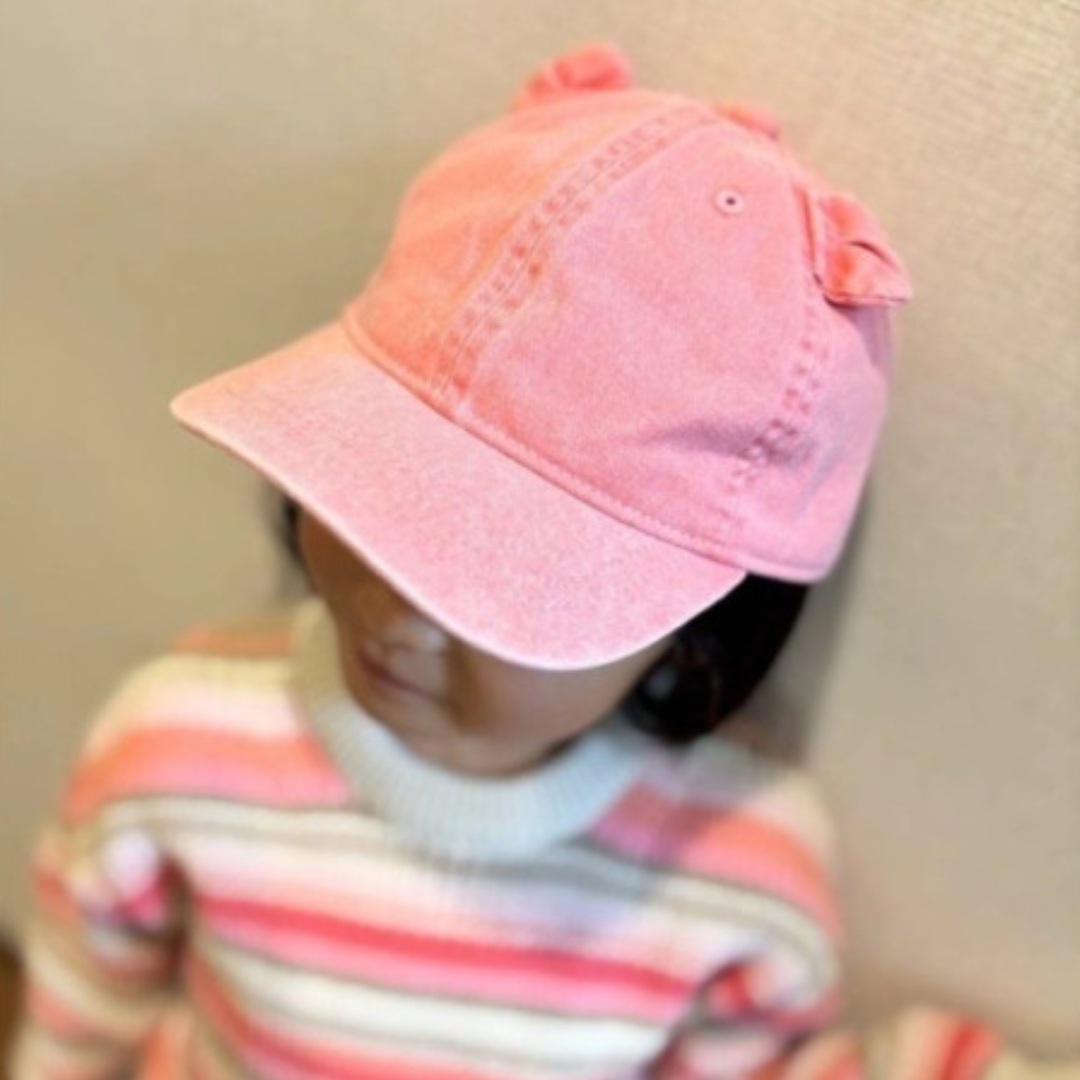 (5Y to 18 Years) Twill Corner Pink Bear-Ear Kids Cap – Soft Cotton Cute Design