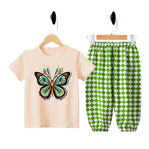 (3–12 Years) Code,7 Peach & Green Butterfly Charm Set for Girls