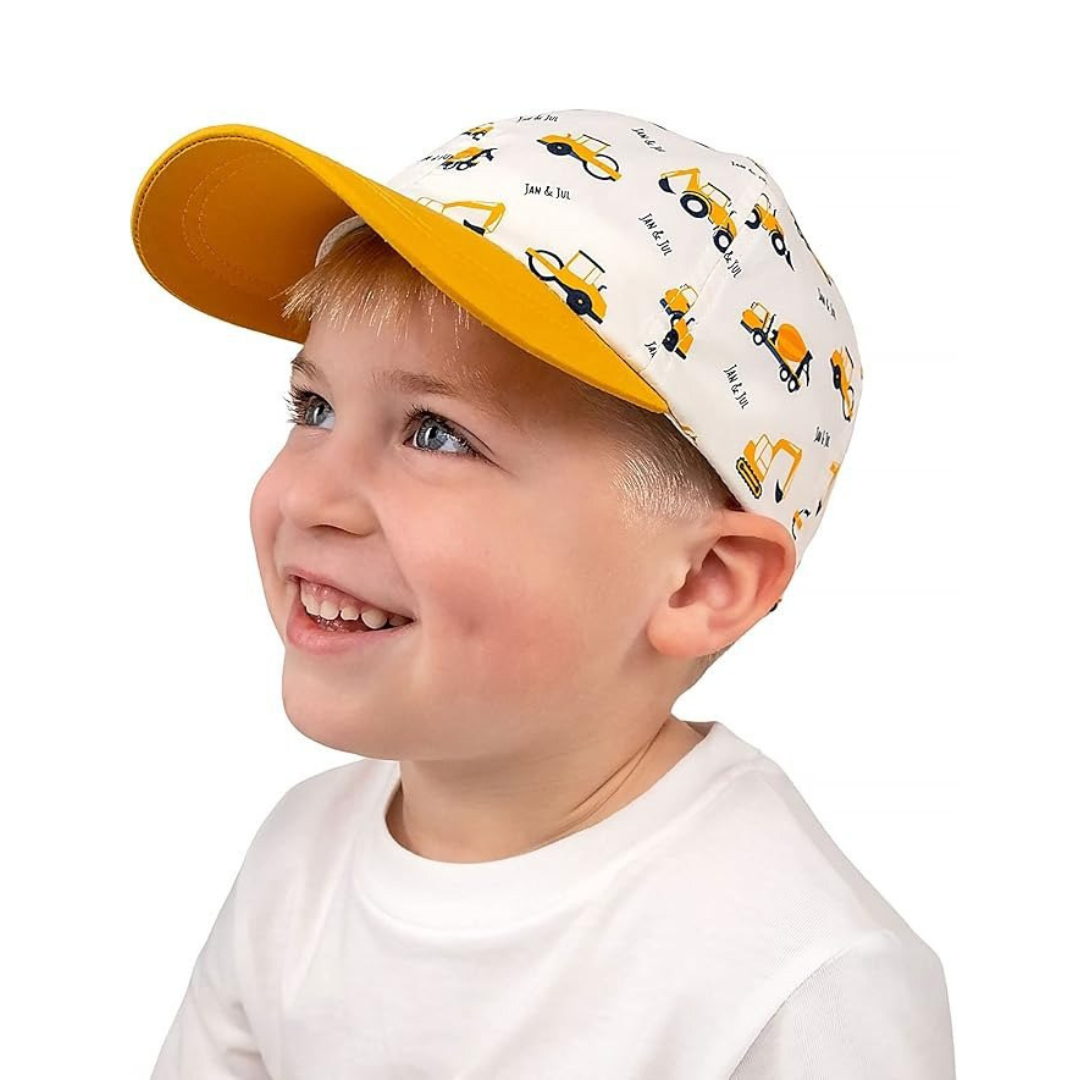 (5Y to 18 Years) Twill Corner Yellow Construction Print Kids Cap – Fun & Durable Design