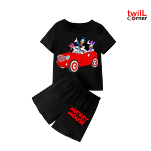 Black Premium Car Print T-shirt set