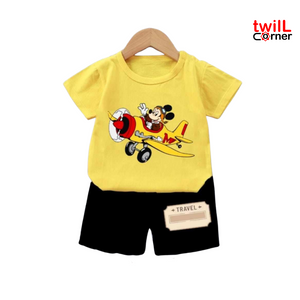 Yellow Premium Aeroplan Print T-shirt set