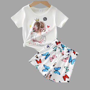 (6 Months to 6 Years) Princess Girl Summer Outfit with Butterfly Shorts – White Set