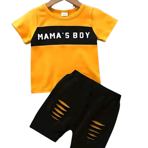 (6M to 6Y) “Mama’s Boy” Statement Baby Boy Set – Yellow & Black