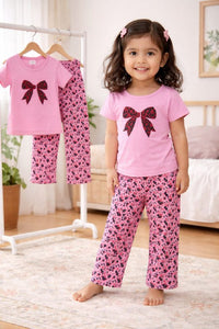 (3Y–12Y ) A-22 Girls Soft Printed Top & Pants Set