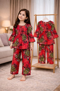 (1Y–10Y ) A-18 Girls Soft Printed Top & Pants Set