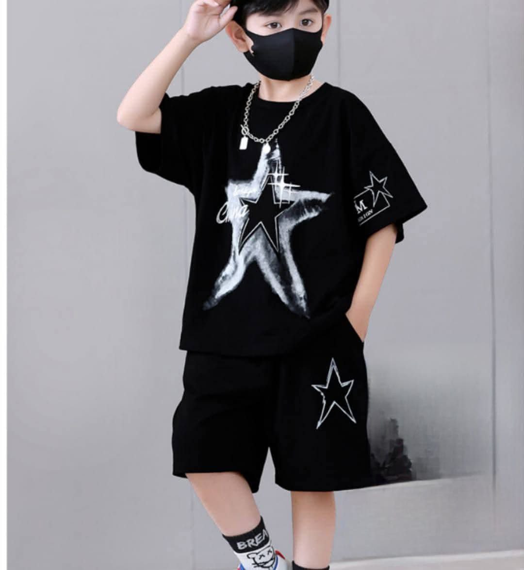 (3–12 Years) A- Urban Black Streetwear Set – Bold Summer Outfit for Boys