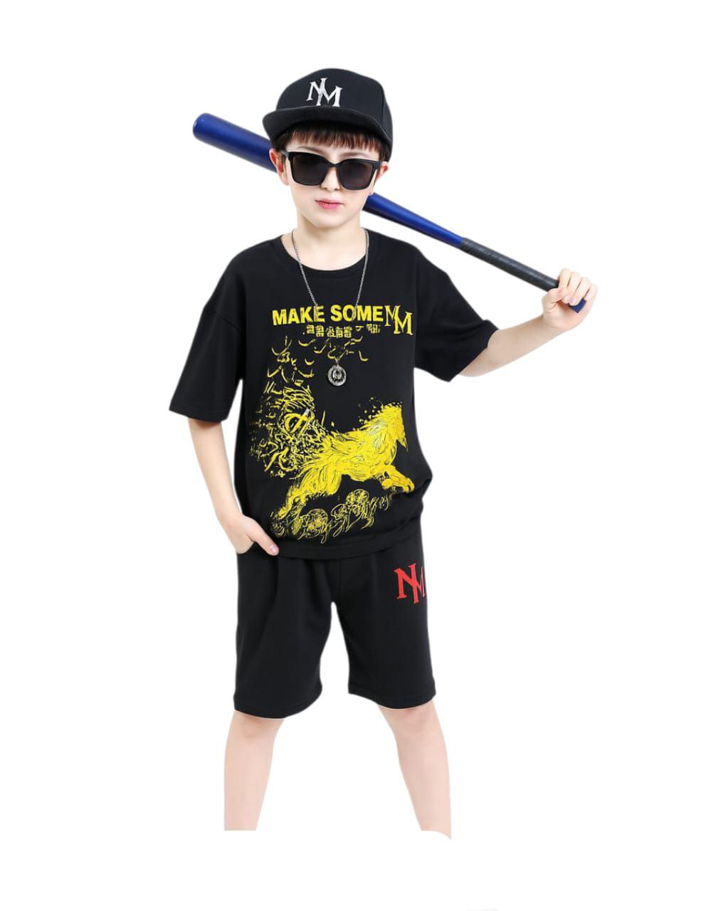 (3–12 Years) A- Urban Black Streetwear Set – Bold Summer Outfit for Boys