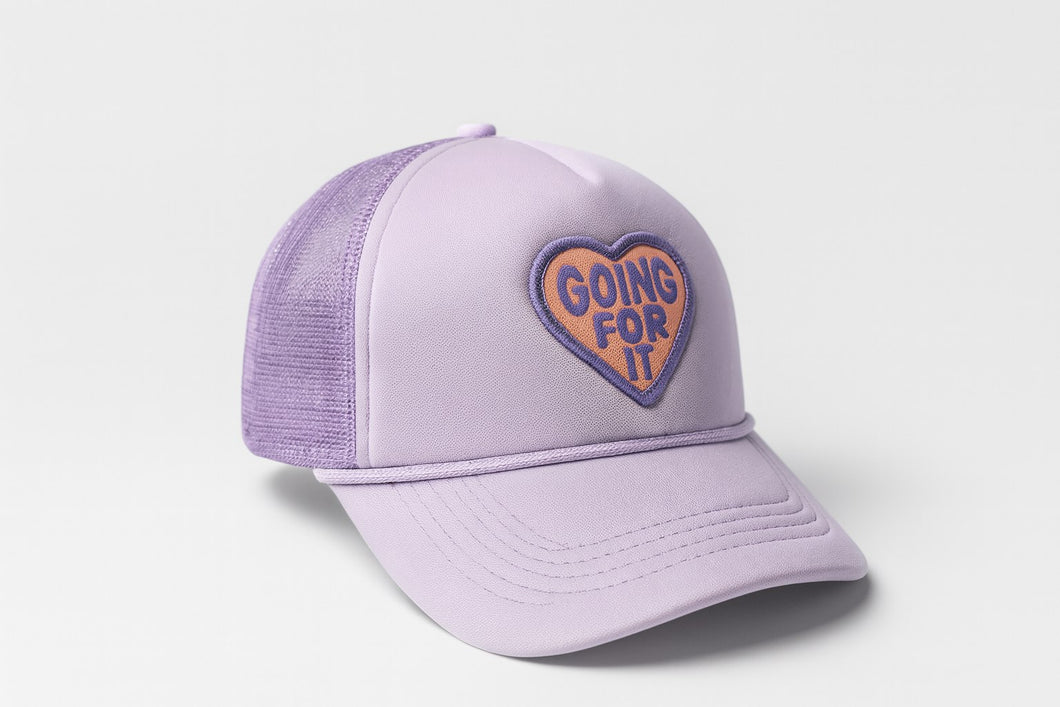 Lavender Love Kids’ Cap – “Going For It” Heart Patch Design