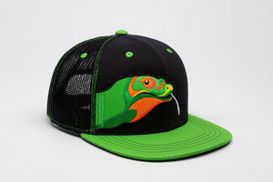 (5Y–18 Years)Kids Green Snake Adventure Cap – Black & Neon Edition