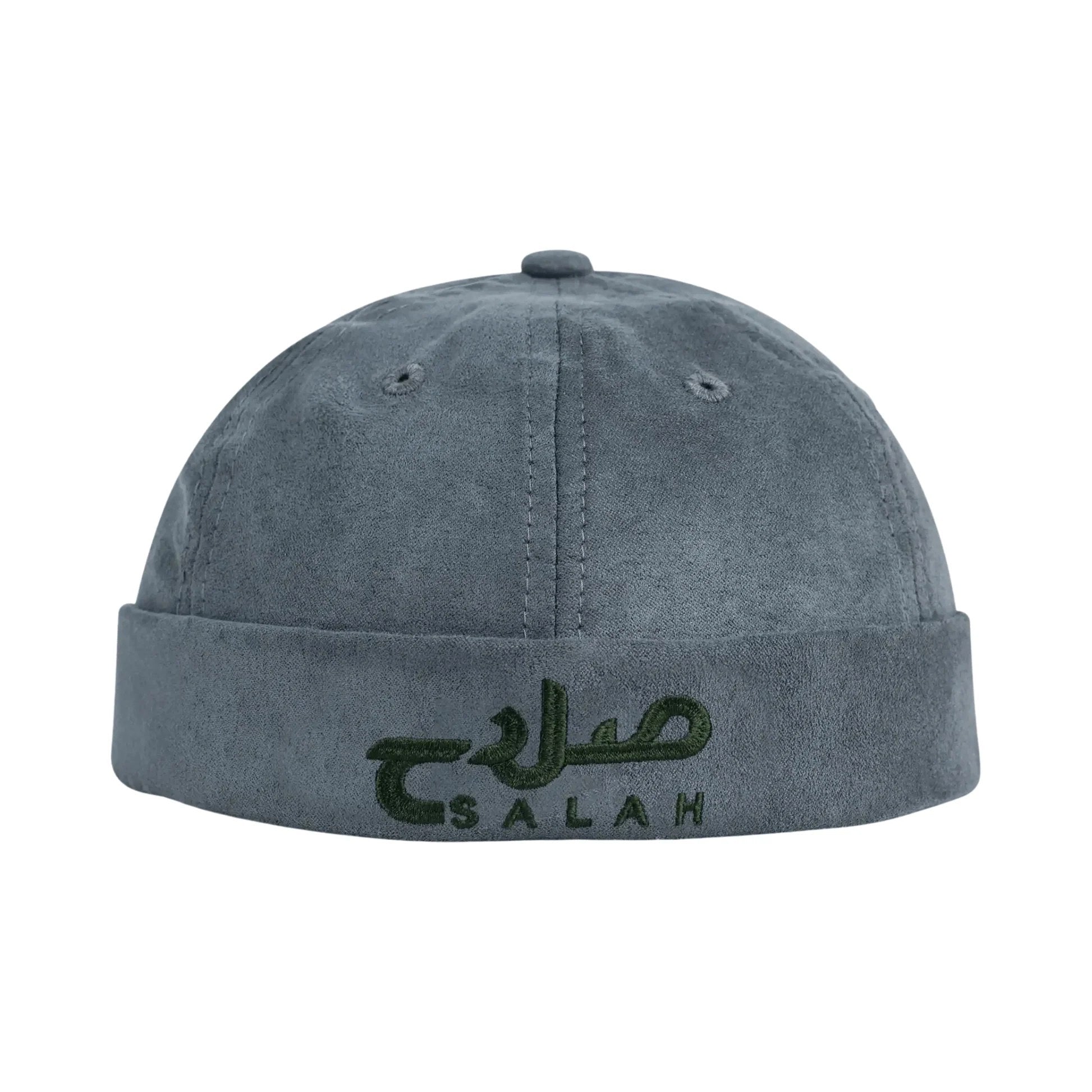 ( Men’s ) Docker Cap – Grey Suede with “Salah” Embroidery
