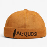 ( Men’s ) Mustard Suede Docker Cap with “AL-QUDS” Embroidery