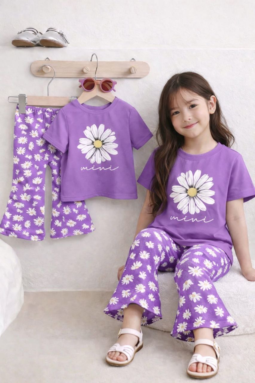 (3Y–12Y ) A-22 Girls Soft Printed Top & Pants Set