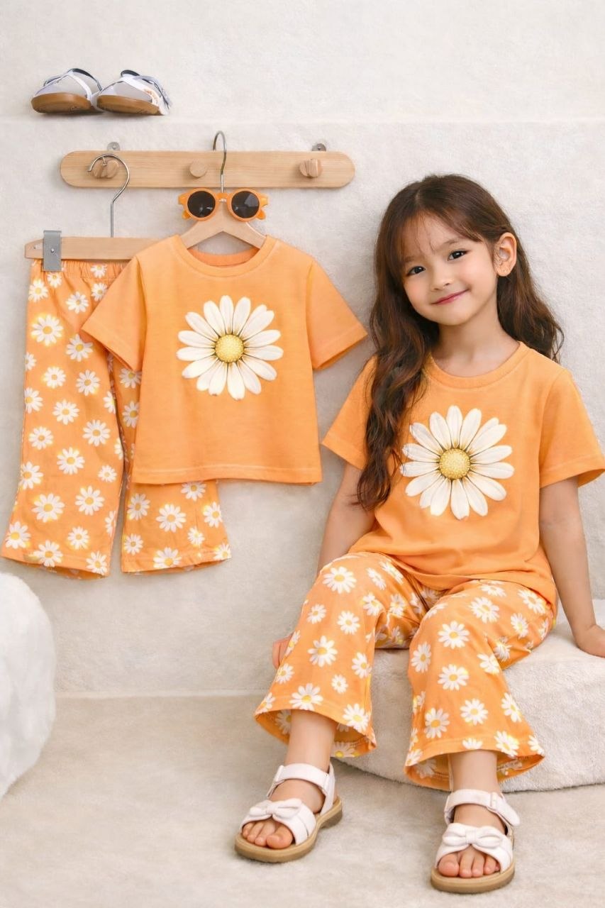 (3Y–12Y ) Girls Soft Printed Top & Pants Set-A