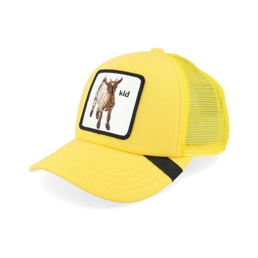 Sunny Kid Goat Embroidered Yellow Mesh Cap – Snapback for Ages 5–18