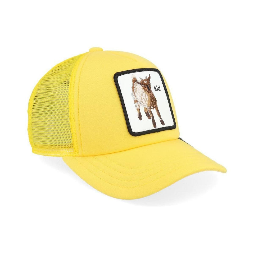 Sunny Kid Goat Embroidered Yellow Mesh Cap – Snapback for Ages 5–18