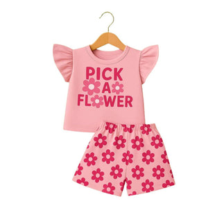 ( 6M to 6Y ) Girls’ Pink Floral Summer Outfit Set, KW