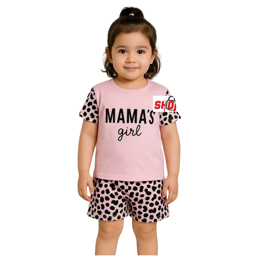 (6 Months to 6 Years) “Mama’s Girl” Pink Leopard Print Baby Girl Set – Stylish & Soft