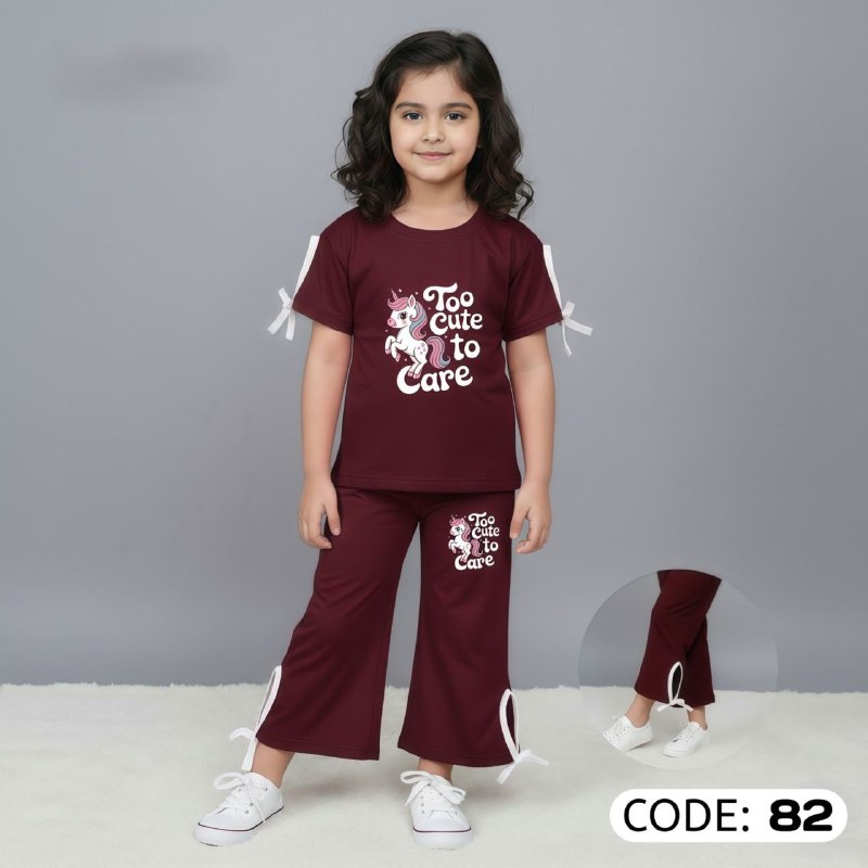 (3Y–12Y ) Code-82 Girls Soft Printed Top & Pants Set - New Arrivals