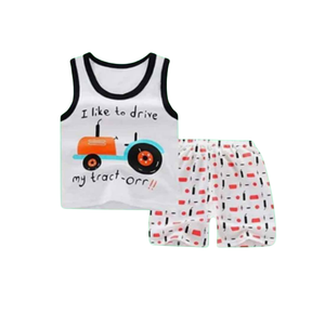 (6M to 6Y) Tractor Fun Sleeveless Baby Set – Playful & Breezy Comfort, KW