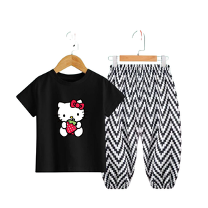(3–12 Years) Code,78 Hello Kitty Strawberry Tee & Zigzag Pants Set for Girls