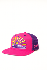 (5Y–18 Years) Vibrant Sunrise Trucker Cap – Bold Pink & Purple Snapback