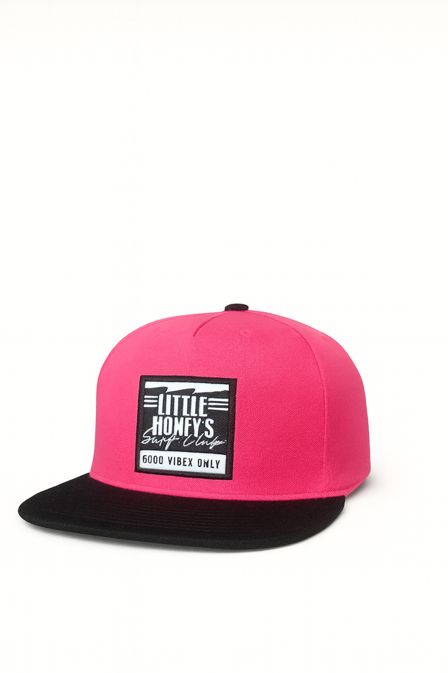 (5Y–18 Years) Little Honey’s Surf Club Snapback – Bold Pink & Black Cap
