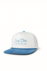 (5Y–18 Years) Surf Club Snapback Cap – White & Blue Coastal Style