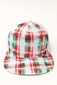 (5Y–18 Years) Festive Plaid Snapback Cap – Red & Green Check Pattern