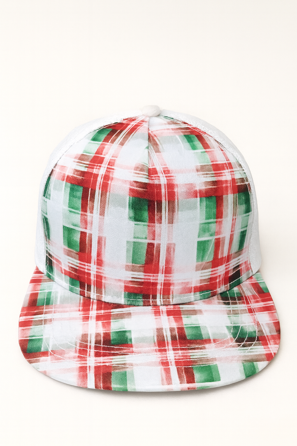 (5Y–18 Years) Festive Plaid Snapback Cap – Red & Green Check Pattern