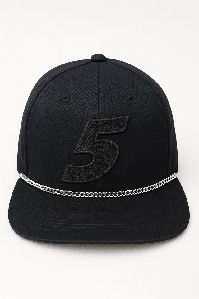 (5Y–18 Years) Black Number 5 Chain Snapback Cap – Bold Streetwear Style
