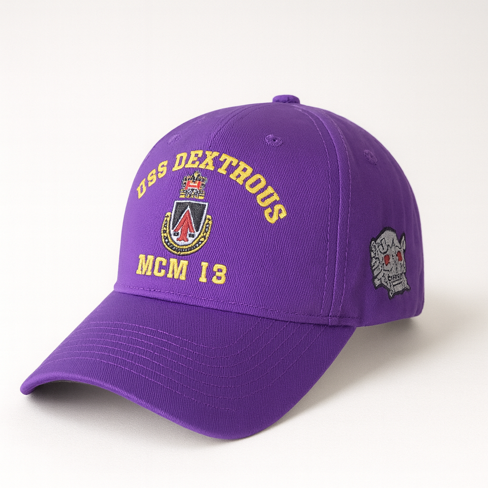 Men’s USS Dextrous MCM-13 Embroidered Navy Heritage Cap – Premium Purple Edition