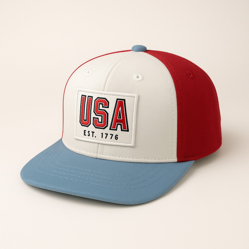 (Ages 5–10) USA Red White Blue Baby Cap – Twill Corner | Patriotic Snapback Hat for Kids