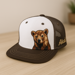 Mountain Bear Baby Cap – Twill Corner | Brown & White Trucker Hat for Kids