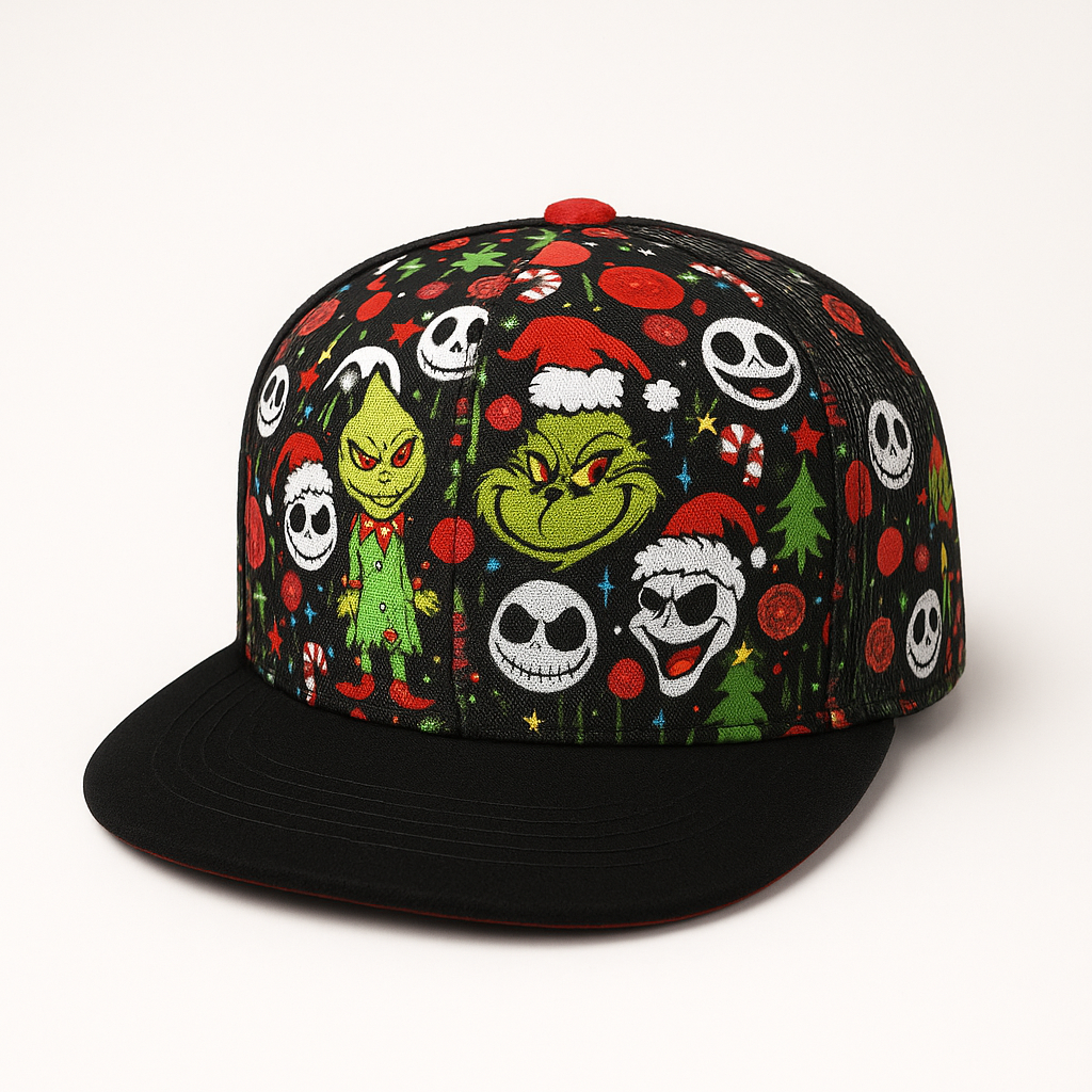 Twill Corner Holiday Mischief Snapback – Festive Cartoon Print Cap for Kids