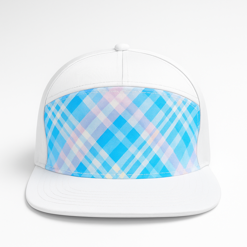 Fresh Plaid Snapback Cap – White & Blue Checkered Edition