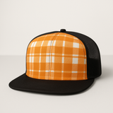Orange Plaid Trucker Cap – Bold Style for Active Kids
