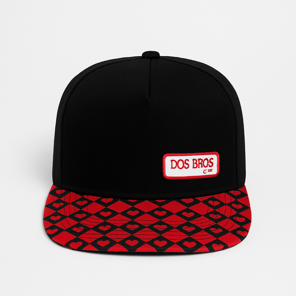 DOS BROS Signature Snapback Cap – Black & Red Heart Edition