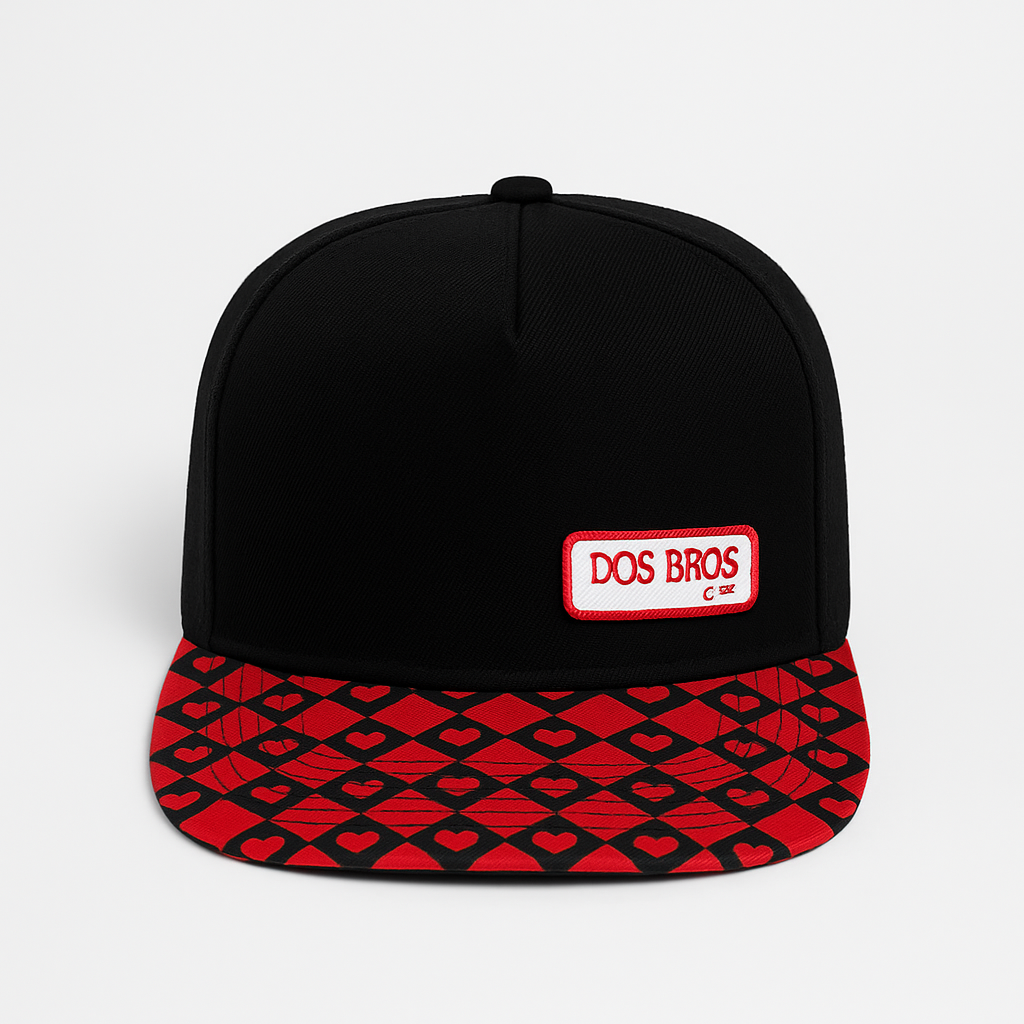 DOS BROS Signature Snapback Cap – Black & Red Heart Edition