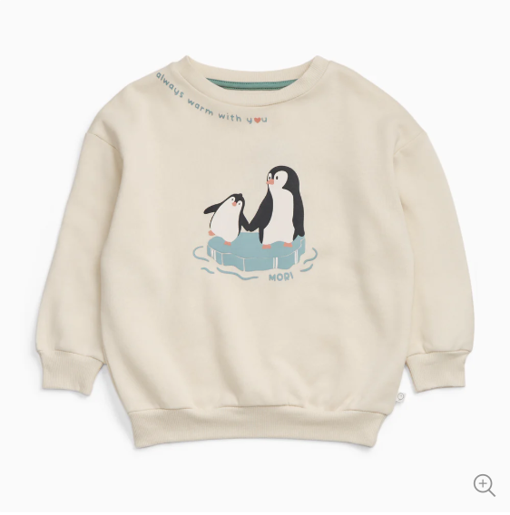 (0 Month to 3 Years)Twill Corner Baby Winter Sweatshirt – Soft Fleece Penguin Print