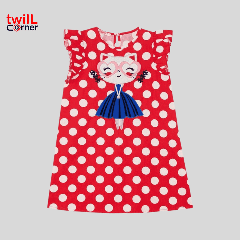 [1-5 years] Denokids Polka Dot Puppy Girl Poplin Dress