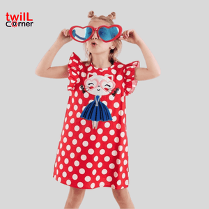 [1-5 years] Denokids Polka Dot Puppy Girl Poplin Dress