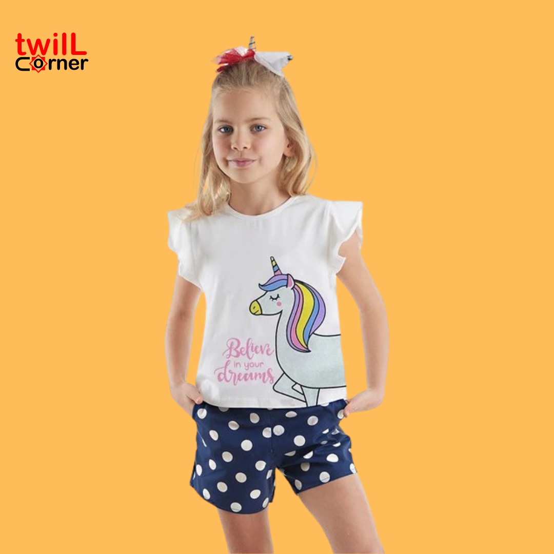 Denokids Sim Unicorn Girls T-Shirt Poplin Shorts Set